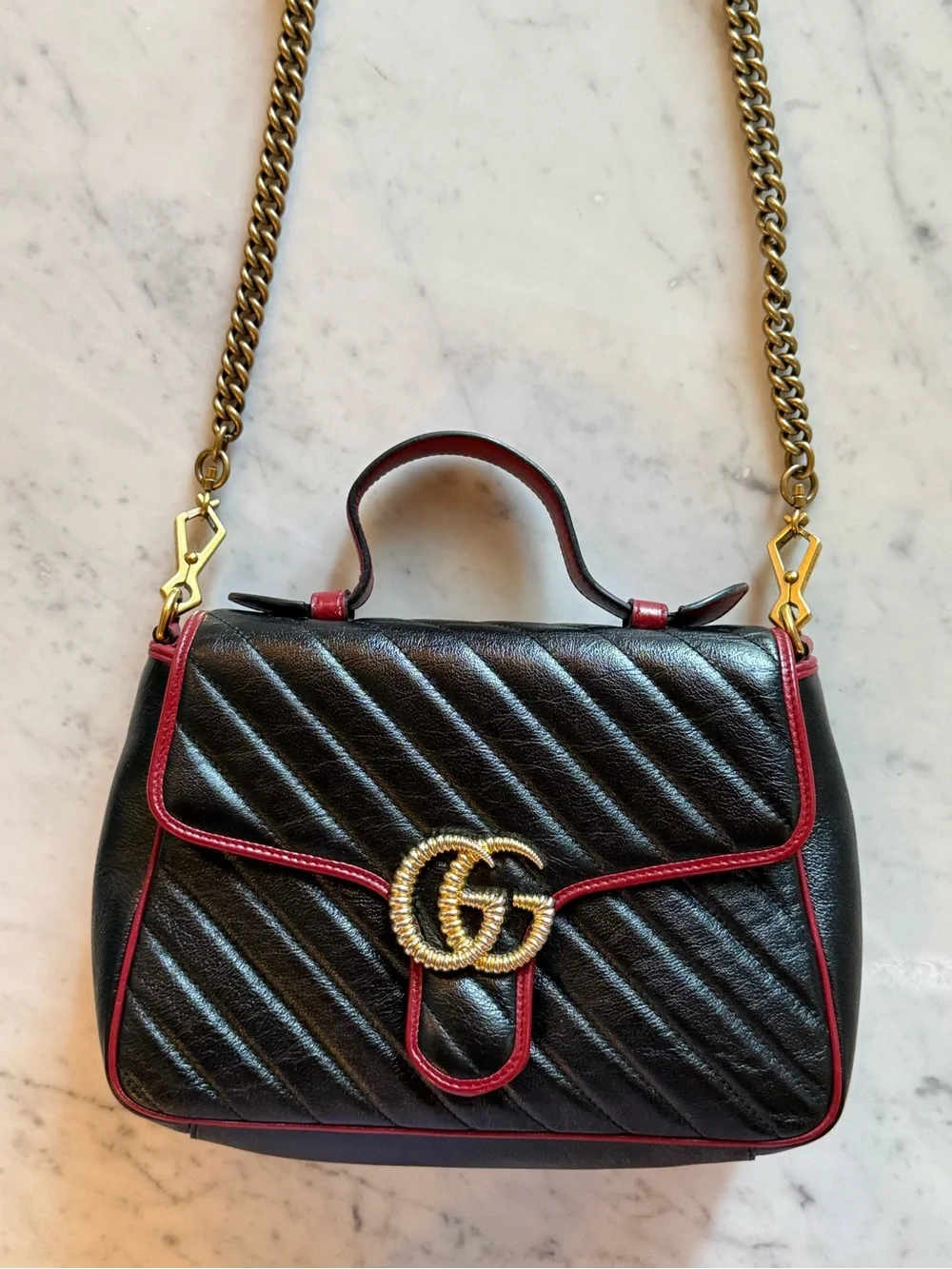 Used Gucci GG Marmont Red and Black Bag